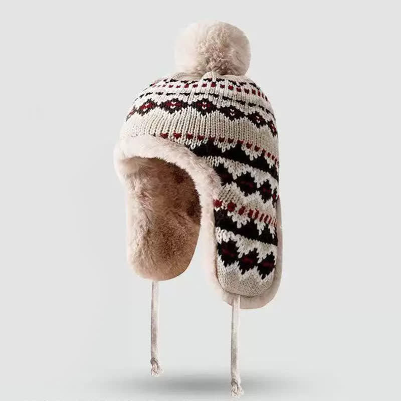 Buddha Stones Gorro de invierno para mujer con forro polar, orejeras y pompón geométrico. - Trigo - Talla única (54-60 cm) - image 6