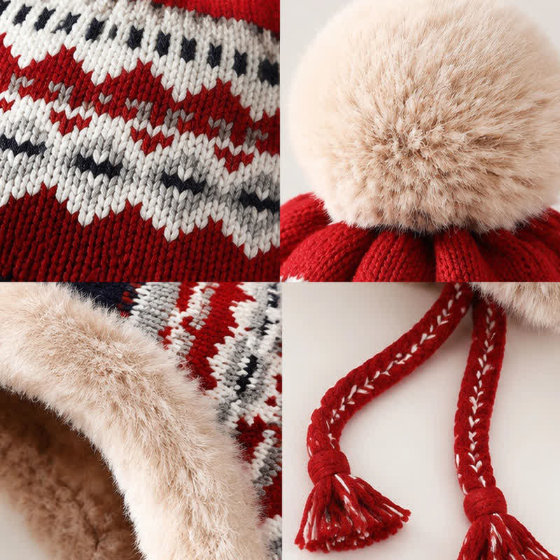 Buddha Stones Gorro de invierno para mujer con forro polar, orejeras y pompón geométrico. - image 2