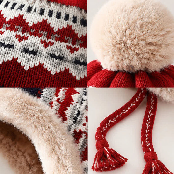 Buddha Stones Gorro de invierno para mujer con forro polar, orejeras y pompón geométrico. - image 2