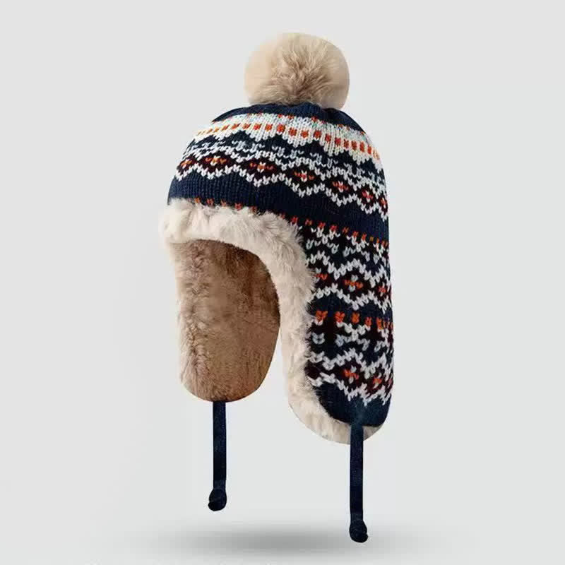 Buddha Stones Gorro de invierno para mujer con forro polar, orejeras y pompón geométrico. - Marina de guerra - Talla única (54-60 cm) - image 7