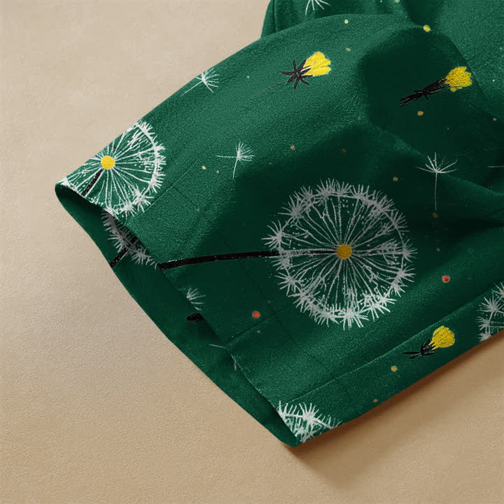 Buddha Stones Pantalones harem de mujer con cintura elástica, bolsillos y estampado de diente de león en algodón puro. - image 3