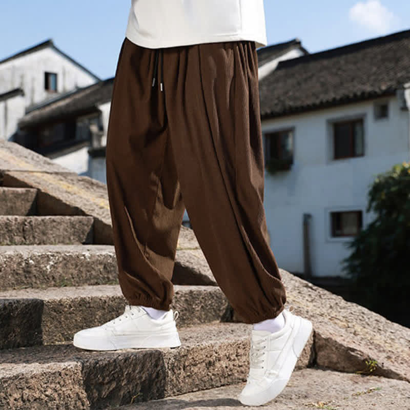 Buddha Stones Pantalones de invierno básicos clásicos con cordón ajustable, color liso, estilo harem para hombre, con bolsillos. - image 7