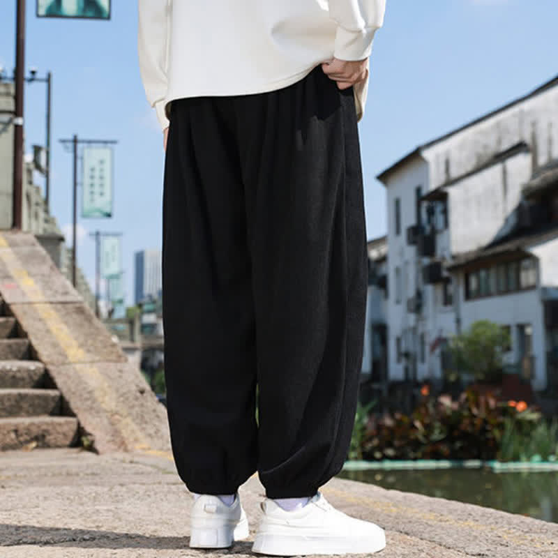 Buddha Stones Pantalones de invierno básicos clásicos con cordón ajustable, color liso, estilo harem para hombre, con bolsillos. - image 11