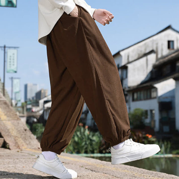 Buddha Stones Pantalones de invierno básicos clásicos con cordón ajustable, color liso, estilo harem para hombre, con bolsillos. - image 6