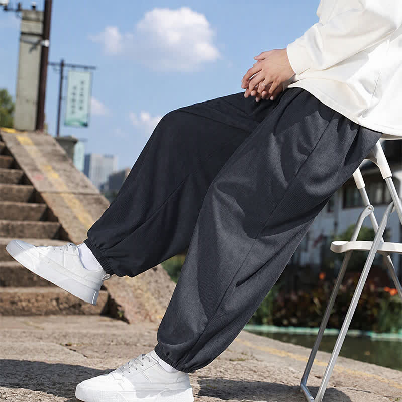 Buddha Stones Pantalones de invierno básicos clásicos con cordón ajustable, color liso, estilo harem para hombre, con bolsillos. - image 23