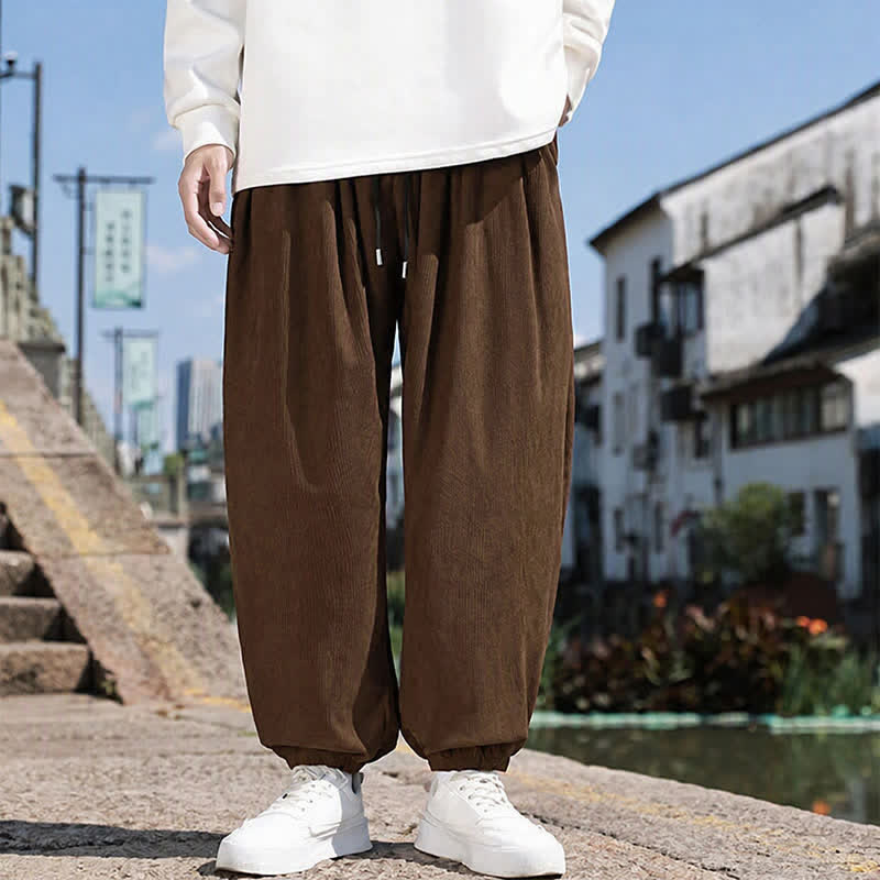 Buddha Stones Pantalones de invierno básicos clásicos con cordón ajustable, color liso, estilo harem para hombre, con bolsillos. - image 3