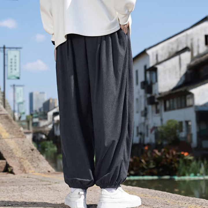 Buddha Stones Pantalones de invierno básicos clásicos con cordón ajustable, color liso, estilo harem para hombre, con bolsillos. - image 19