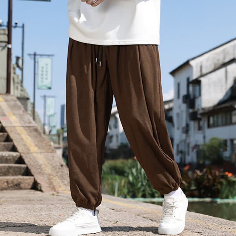 Buddha Stones Pantalones de invierno básicos clásicos con cordón ajustable, color liso, estilo harem para hombre, con bolsillos. - image 1