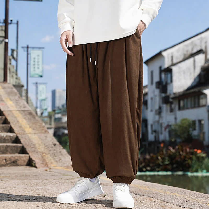 Buddha Stones Pantalones de invierno básicos clásicos con cordón ajustable, color liso, estilo harem para hombre, con bolsillos. - image 2