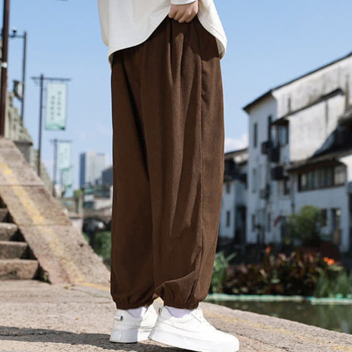 Buddha Stones Pantalones de invierno básicos clásicos con cordón ajustable, color liso, estilo harem para hombre, con bolsillos. - image 4