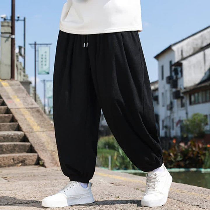 Buddha Stones Pantalones de invierno básicos clásicos con cordón ajustable, color liso, estilo harem para hombre, con bolsillos. - image 13