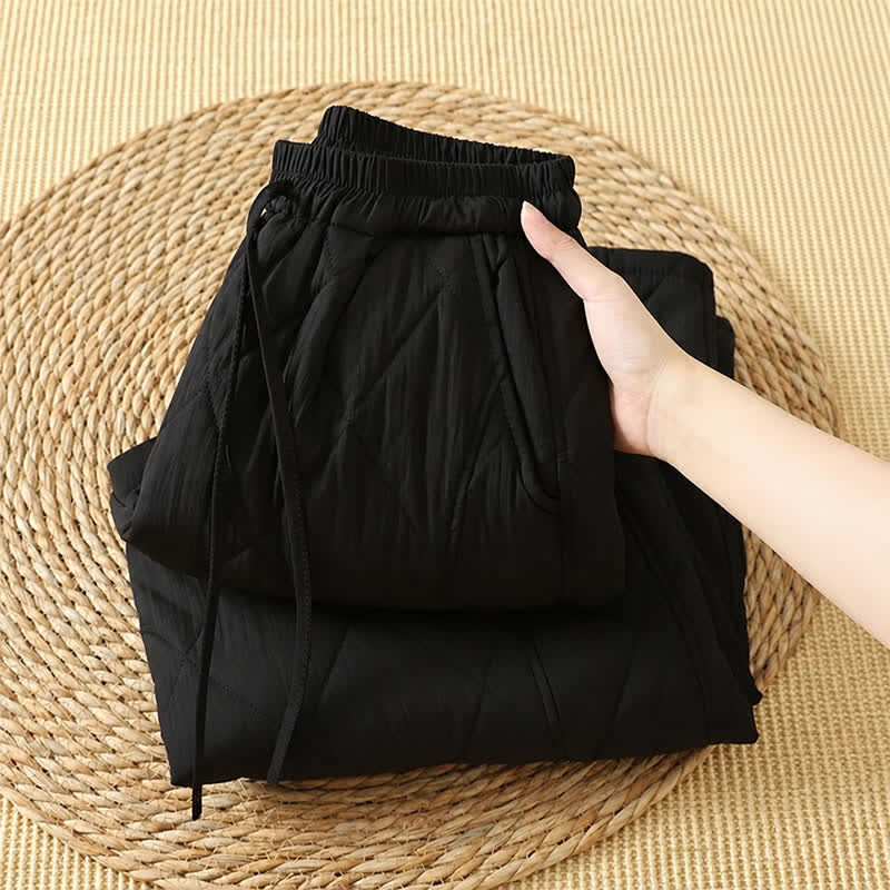 Buddha Stones Pantalones tobilleros geométricos casuales de invierno con cordón ajustable para mujer, de pierna recta y con bolsillos. - image 11