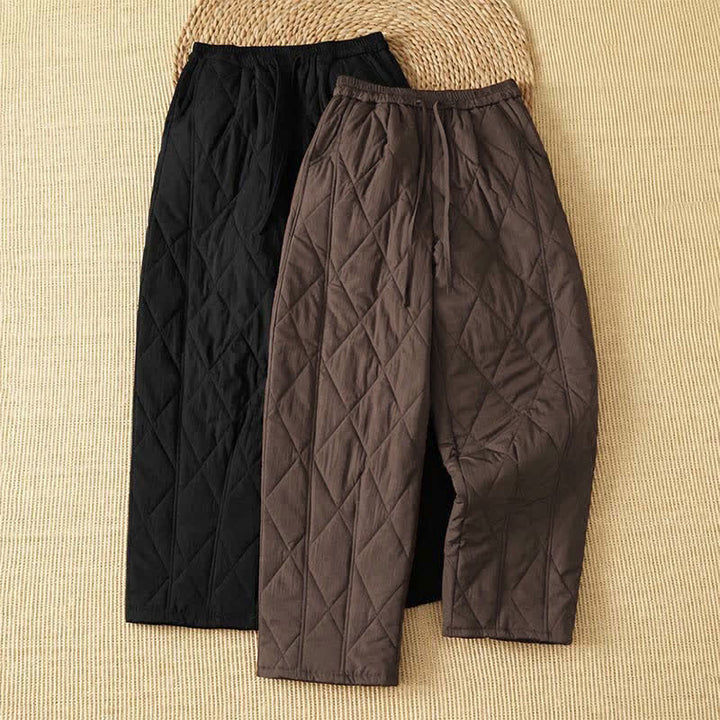 Buddha Stones Pantalones tobilleros geométricos casuales de invierno con cordón ajustable para mujer, de pierna recta y con bolsillos. - image 16
