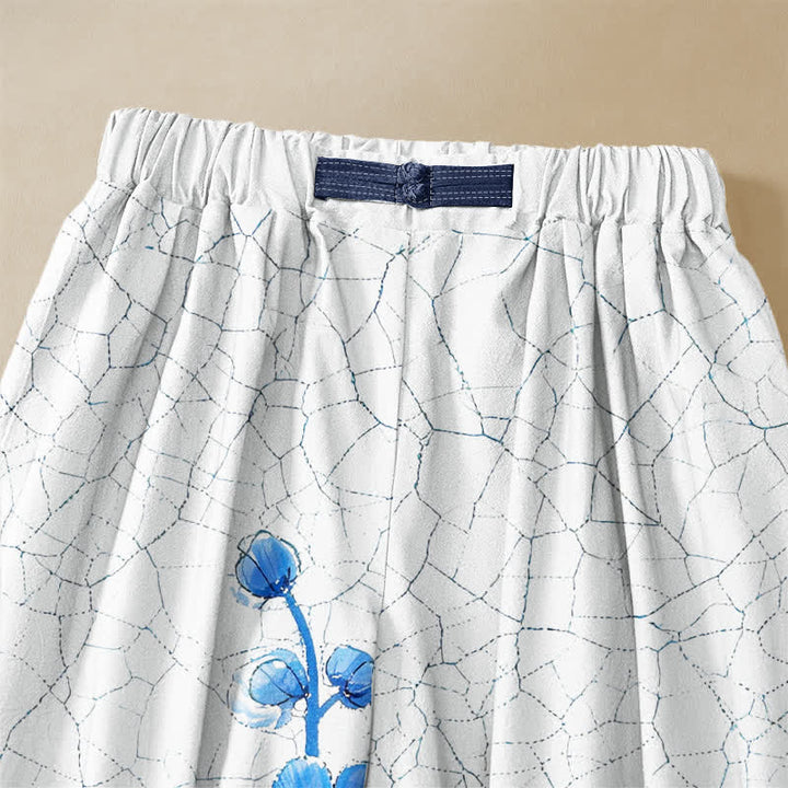 Buddha Stones Pantalones harem de mujer con cintura elástica, bolsillos y estampado de ramas de flores de ciruelo, de algodón puro. - image 2