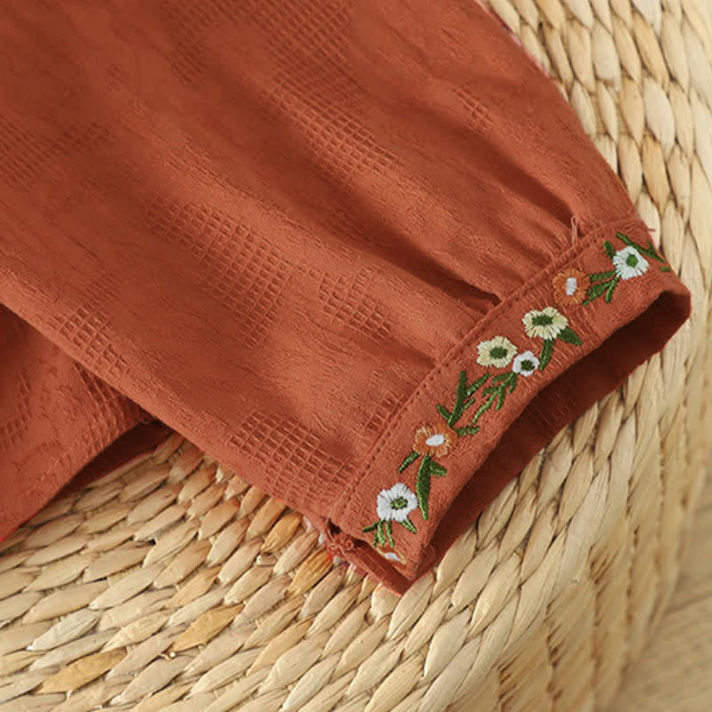 Buddha Stones Camisas de manga larga para mujer estilo Tang vintage con cuello mandarín y bordado floral. - image 21