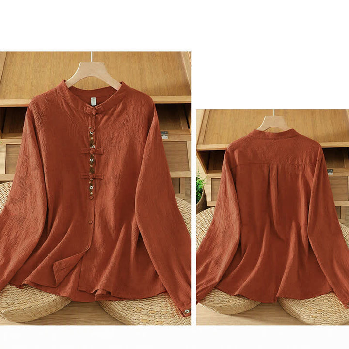 Buddha Stones Camisas de manga larga para mujer estilo Tang vintage con cuello mandarín y bordado floral. - image 14