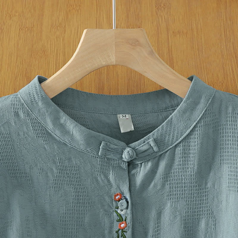 Buddha Stones Camisas de manga larga para mujer estilo Tang vintage con cuello mandarín y bordado floral. - image 7