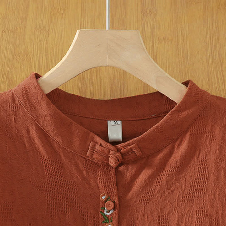 Buddha Stones Camisas de manga larga para mujer estilo Tang vintage con cuello mandarín y bordado floral. - image 15