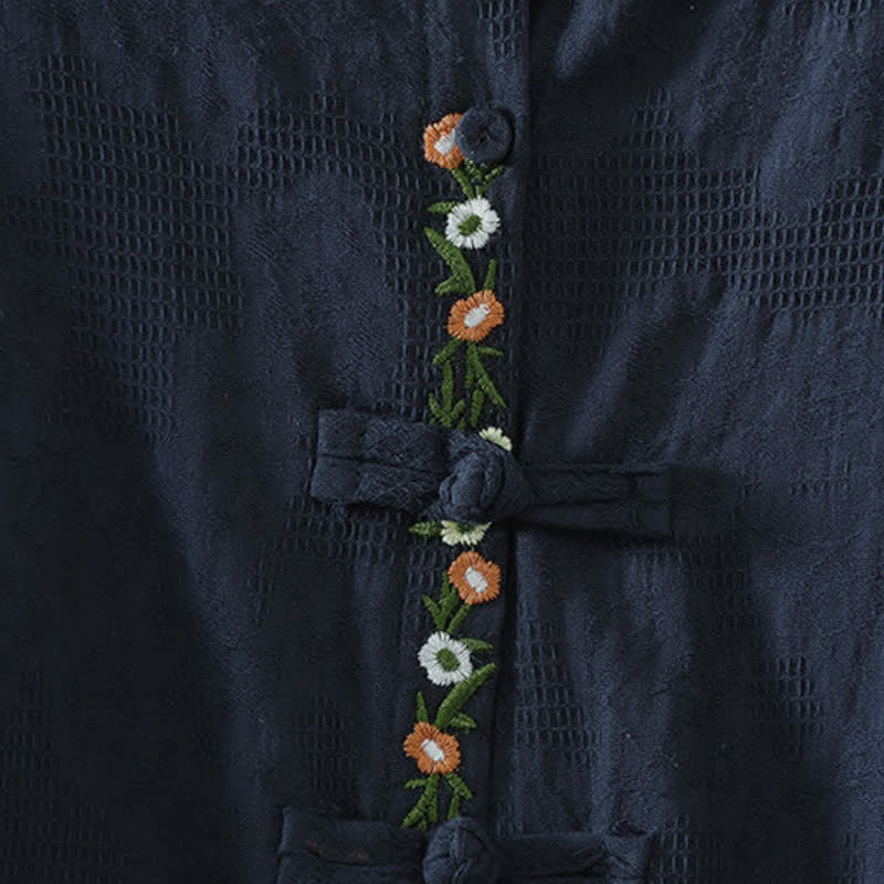 Buddha Stones Camisas de manga larga para mujer estilo Tang vintage con cuello mandarín y bordado floral. - image 2