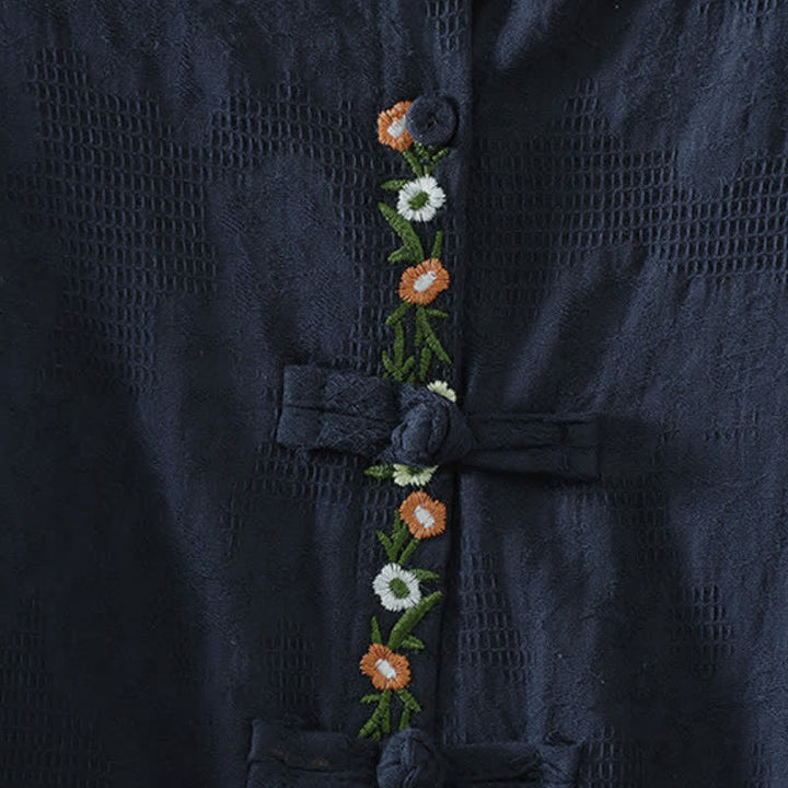 Buddha Stones Camisas de manga larga para mujer estilo Tang vintage con cuello mandarín y bordado floral. - image 2