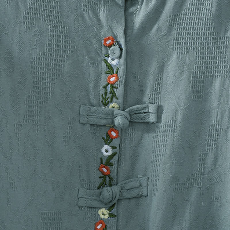 Buddha Stones Camisas de manga larga para mujer estilo Tang vintage con cuello mandarín y bordado floral. - image 8