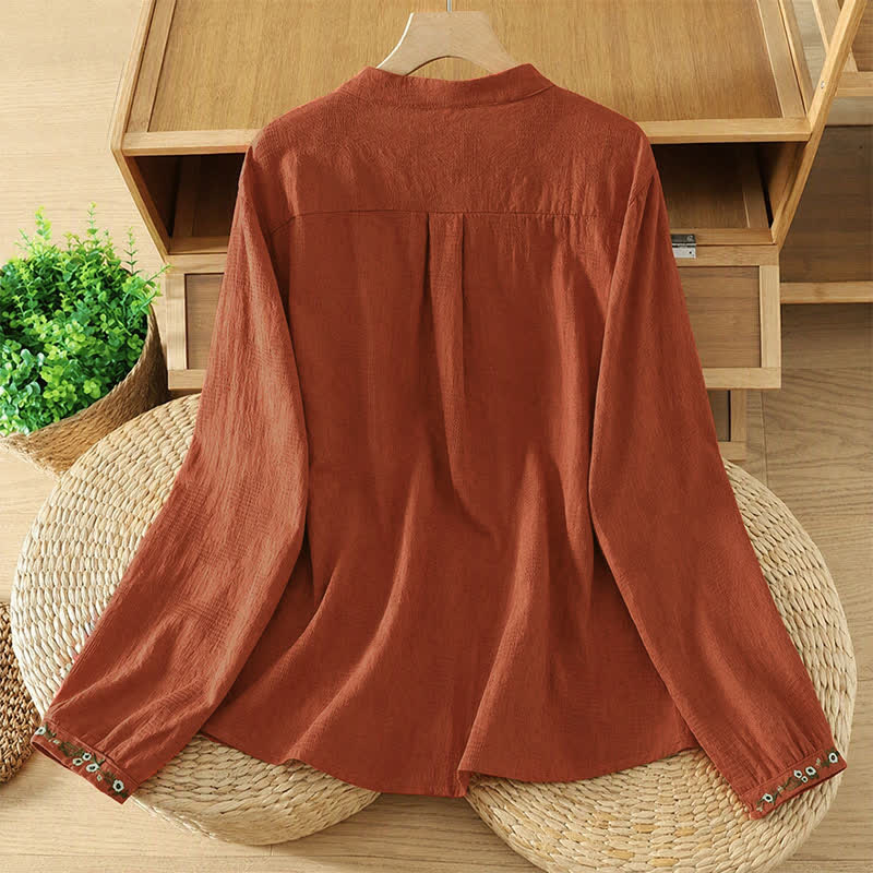 Buddha Stones Camisas de manga larga para mujer estilo Tang vintage con cuello mandarín y bordado floral. - image 13