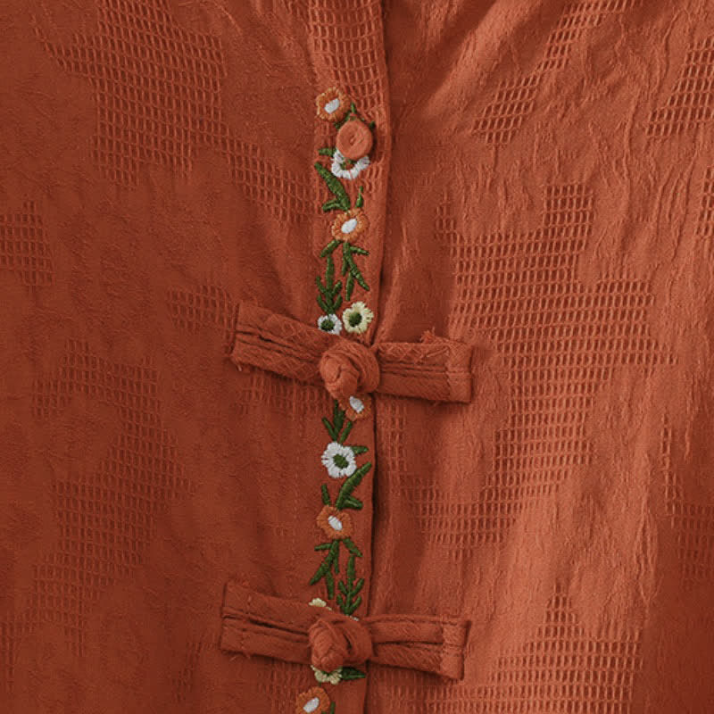 Buddha Stones Camisas de manga larga para mujer estilo Tang vintage con cuello mandarín y bordado floral. - image 18