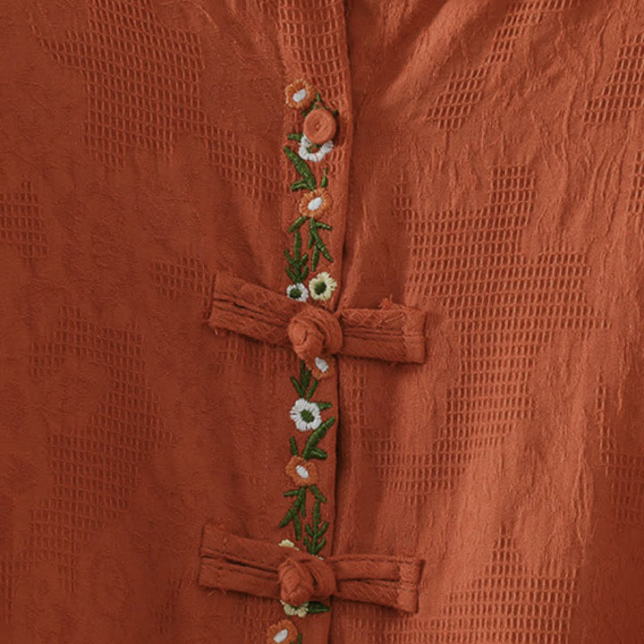 Buddha Stones Camisas de manga larga para mujer estilo Tang vintage con cuello mandarín y bordado floral. - image 18