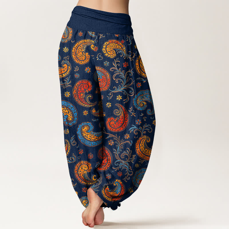 Buddha Stones Pantalones harem de mujer con cintura elástica, estampado exótico de cachemir y algodón. - image 1
