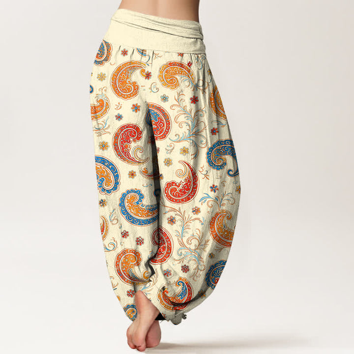 Buddha Stones Pantalones harem de mujer con cintura elástica, estampado exótico de cachemir y algodón. - image 9