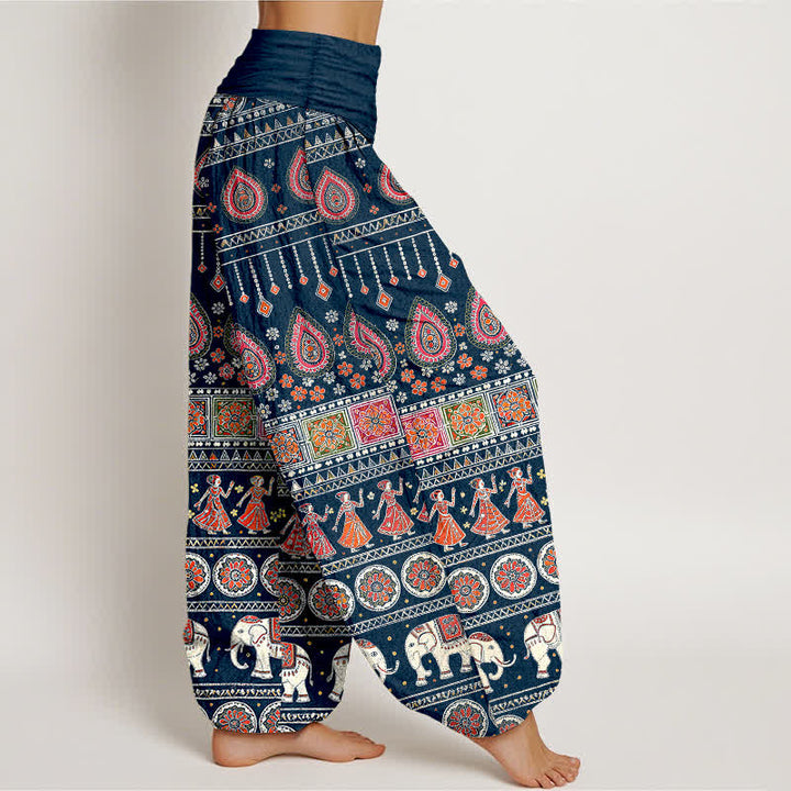 Buddha Stones Pantalones harem de algodón con estampado geométrico exótico de elefantes para mujer, cintura elástica. - image 7