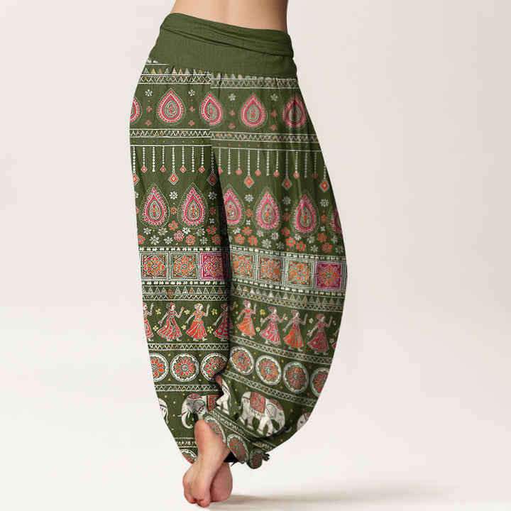 Buddha Stones Pantalones harem de algodón con estampado geométrico exótico de elefantes para mujer, cintura elástica. - image 9