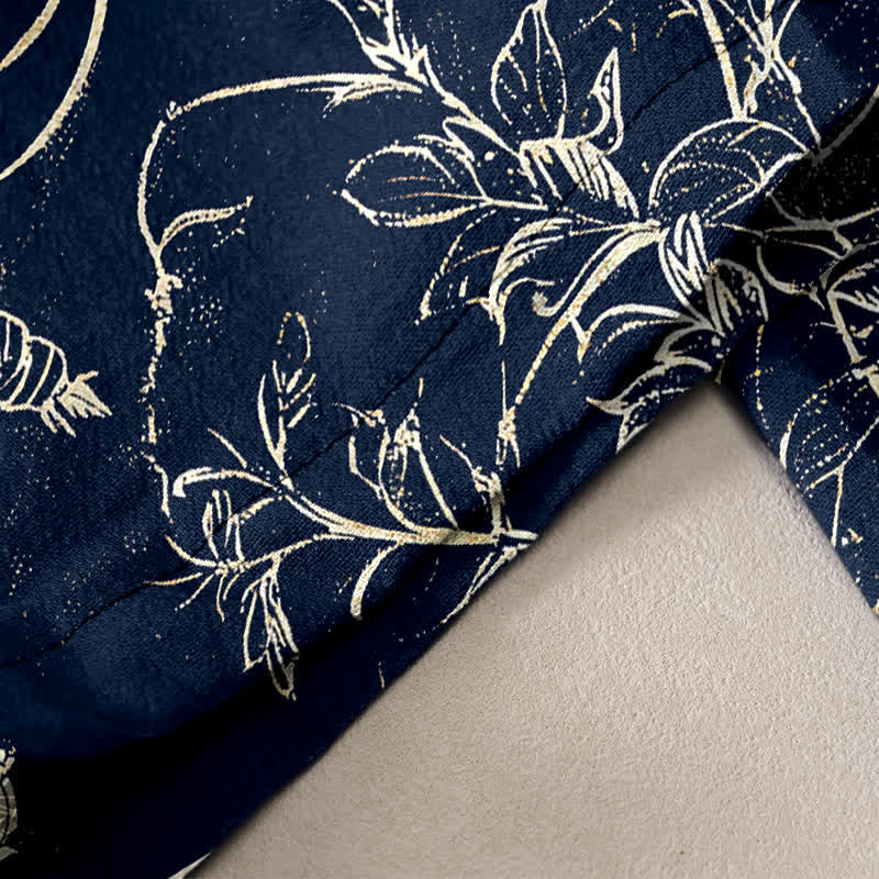 Buddha Stones Pantalones de mujer de algodón puro con estampado botánico de flores y pájaros, cintura elástica y bolsillos. - image 2