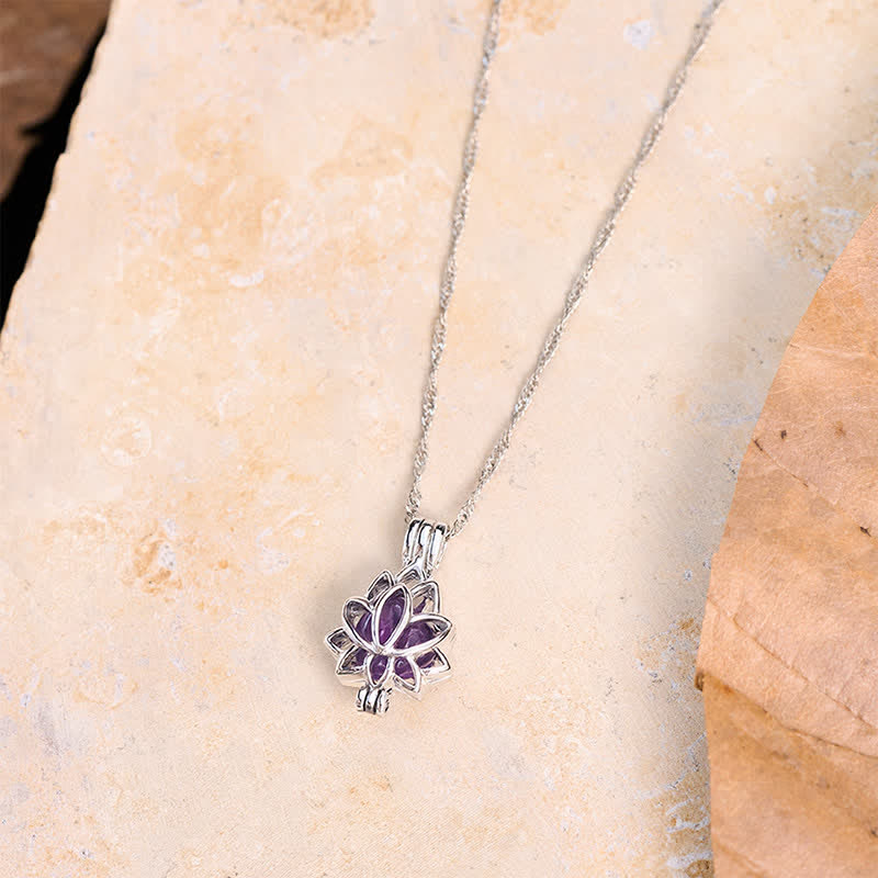 Buddha Stones Collar con colgante de equilibrio de loto calado de acero de titanio y amatista - image 4