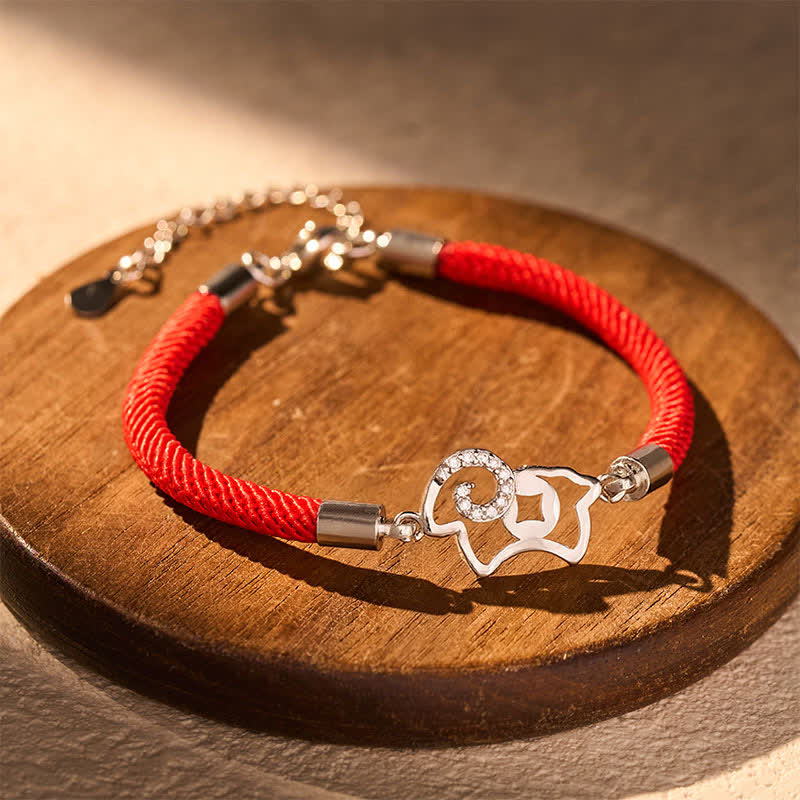 Buddha Stones Pulsera con dije de cabra del zodiaco chino de hilo trenzado rojo para fortalecer la fuerza - Hilo rojo (Protección ♥ Suerte) - image 0