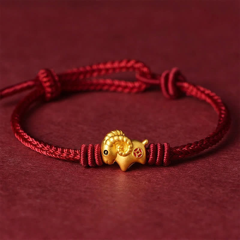Buddha Stones Pulsera con dije de cabra trenzada de hilo rojo - Hilo rojo (Protección ♥ Suerte) - image 0