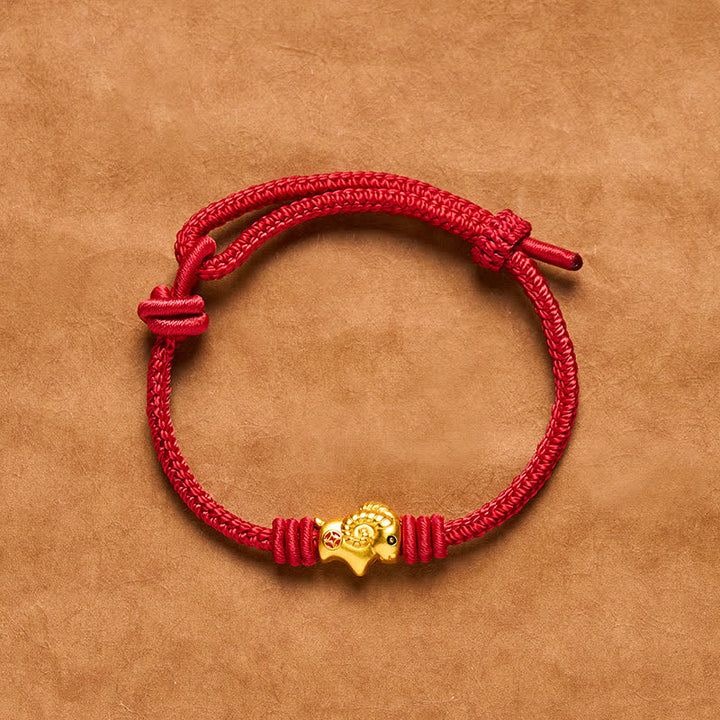 Buddha Stones Pulsera con dije de cabra trenzada de hilo rojo - image 2