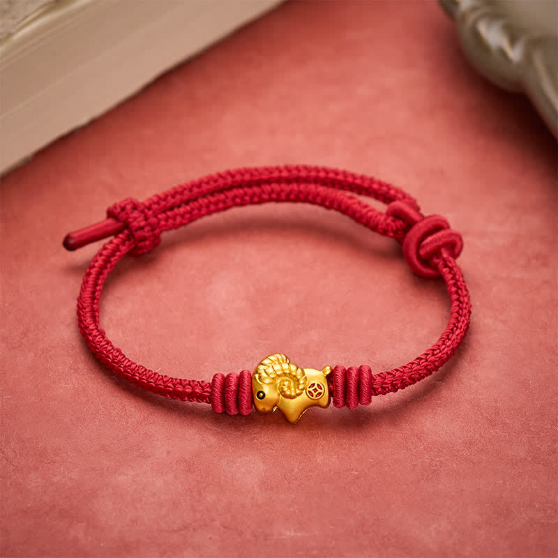 Buddha Stones Pulsera con dije de cabra trenzada de hilo rojo - image 1