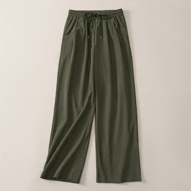 Buddha Stones Pantalones largos de pana lisos, de corte recto, con cordón ajustable, estilo casual de otoño/invierno, para mujer, con bolsillos. - image 4