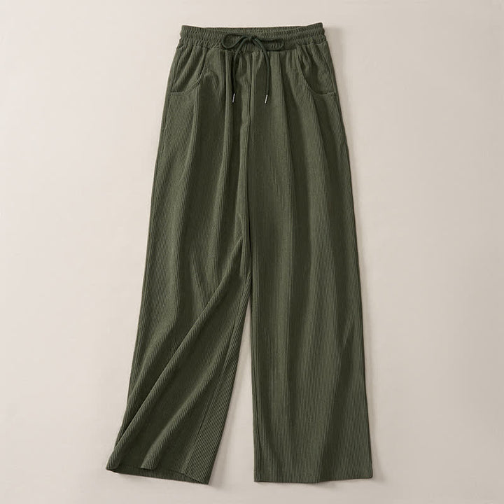 Buddha Stones Pantalones largos de pana lisos, de corte recto, con cordón ajustable, estilo casual de otoño/invierno, para mujer, con bolsillos. - image 4