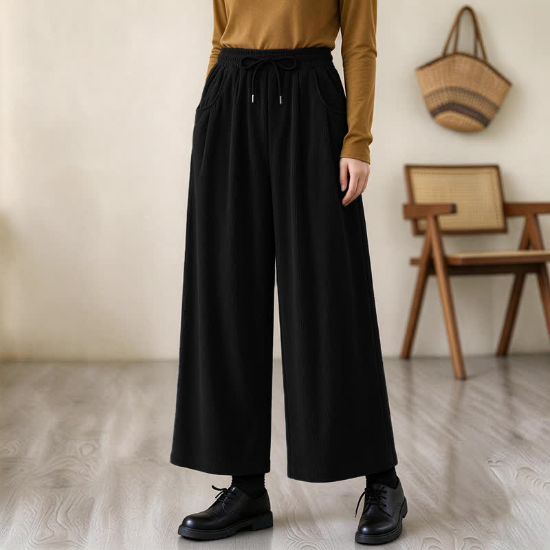 Buddha Stones Pantalones largos de pana lisos, de corte recto, con cordón ajustable, estilo casual de otoño/invierno, para mujer, con bolsillos. - image 8
