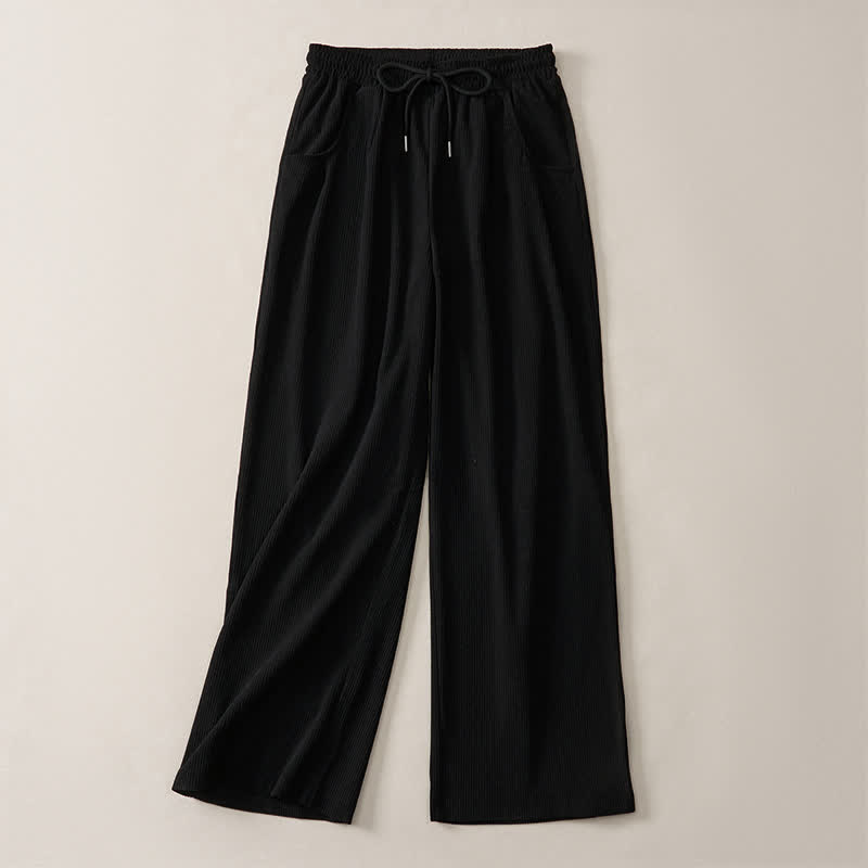 Buddha Stones Pantalones largos de pana lisos, de corte recto, con cordón ajustable, estilo casual de otoño/invierno, para mujer, con bolsillos. - image 10