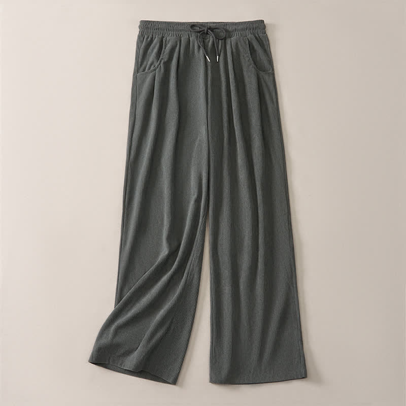 Buddha Stones Pantalones largos de pana lisos, de corte recto, con cordón ajustable, estilo casual de otoño/invierno, para mujer, con bolsillos. - image 17