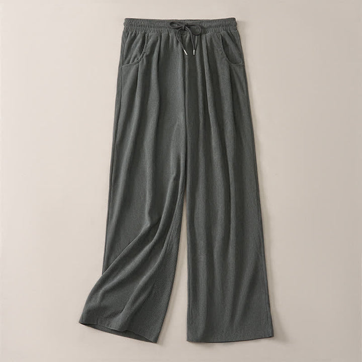 Buddha Stones Pantalones largos de pana lisos, de corte recto, con cordón ajustable, estilo casual de otoño/invierno, para mujer, con bolsillos. - image 17