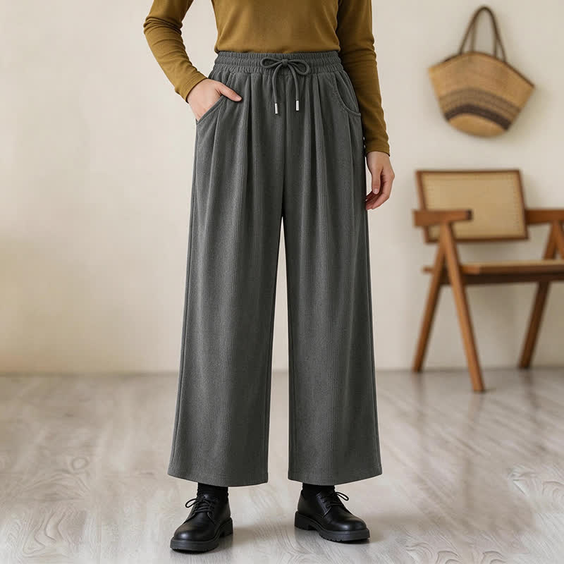 Buddha Stones Pantalones largos de pana lisos, de corte recto, con cordón ajustable, estilo casual de otoño/invierno, para mujer, con bolsillos. - image 16
