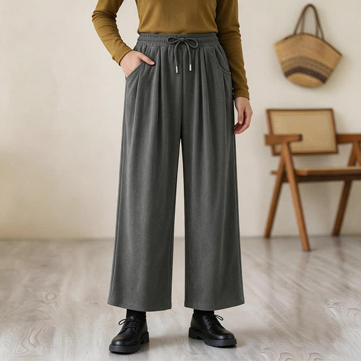 Buddha Stones Pantalones largos de pana lisos, de corte recto, con cordón ajustable, estilo casual de otoño/invierno, para mujer, con bolsillos. - image 16