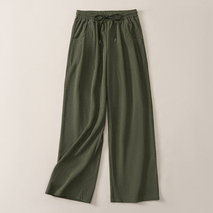 Buddha Stones Pantalones largos de pana lisos, de corte recto, con cordón ajustable, estilo casual de otoño/invierno, para mujer, con bolsillos. - image 3
