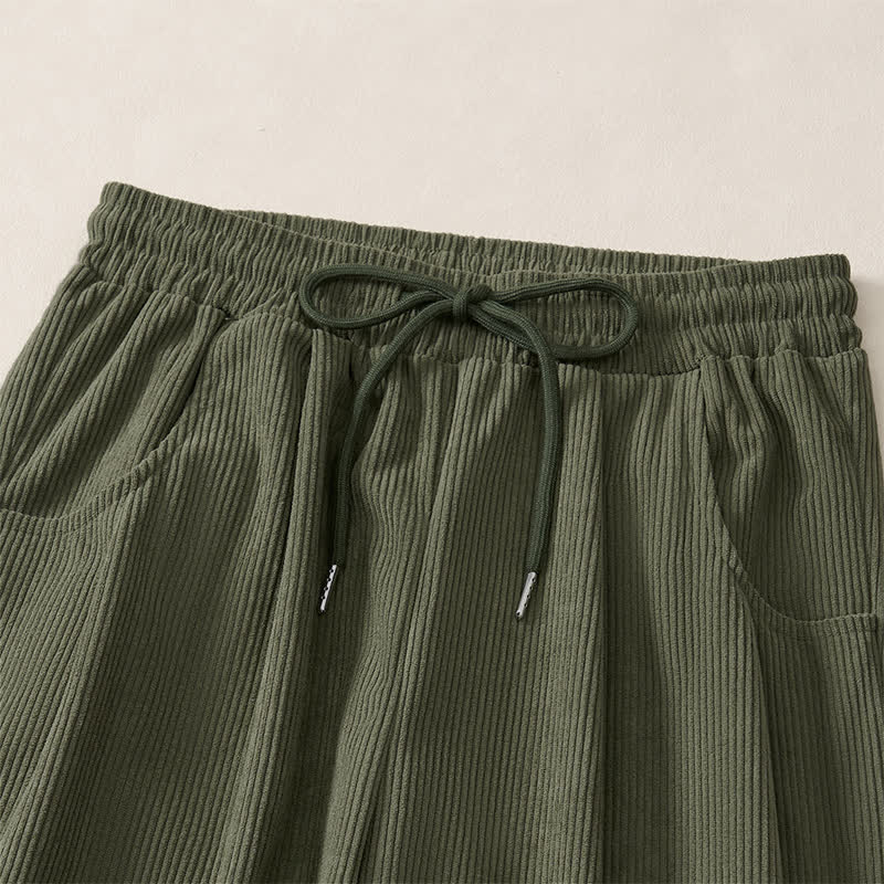 Buddha Stones Pantalones largos de pana lisos, de corte recto, con cordón ajustable, estilo casual de otoño/invierno, para mujer, con bolsillos. - image 5