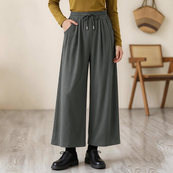 Buddha Stones Pantalones largos de pana lisos, de corte recto, con cordón ajustable, estilo casual de otoño/invierno, para mujer, con bolsillos. - Gris pizarra oscuro - US12, UK/AU16, EU44 (2XL) - image 14