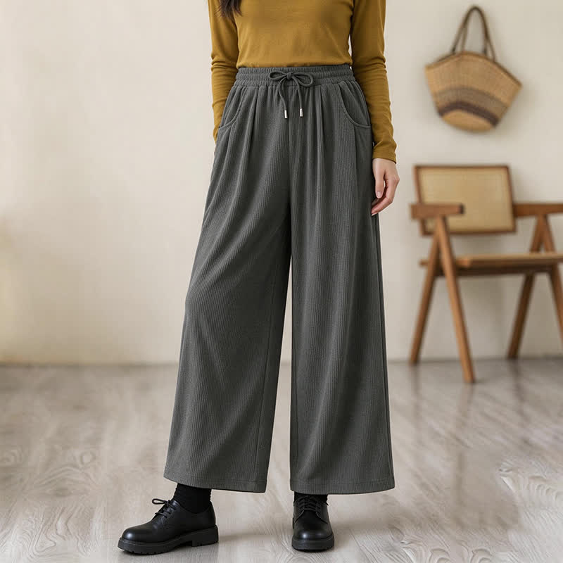 Buddha Stones Pantalones largos de pana lisos, de corte recto, con cordón ajustable, estilo casual de otoño/invierno, para mujer, con bolsillos. - image 15